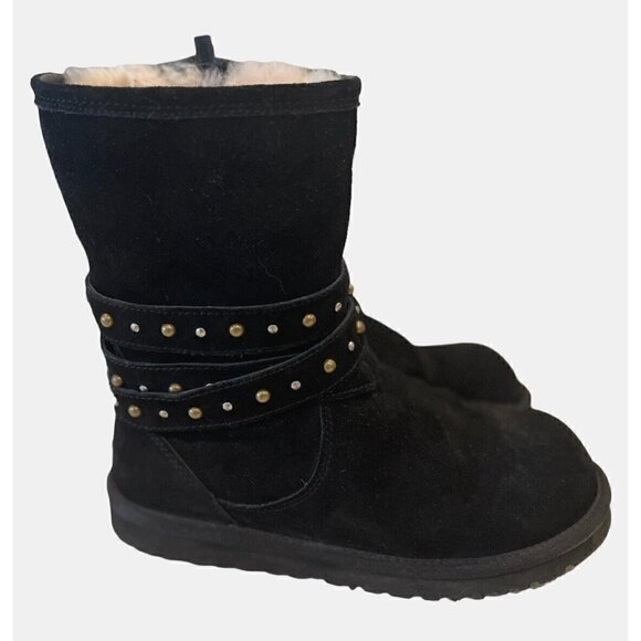 UGG Clovis Black Studded Suede Sheepskin Short Boots - Picture 1 of 11